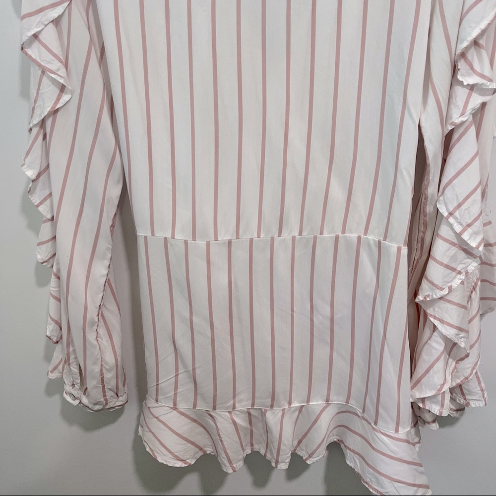 LEITH Ruffled Striped Long Sleeve Wrap Victorian Peasant Style Blouse - Picture 13 of 16